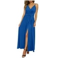 thumbnail image 1 of Summer Saving Under $20 Womens Dresses, Women's Solid Color Camisole Waist Cinching Waistline Pleated Hanging Long Dress(Blue,S), 1 of 4