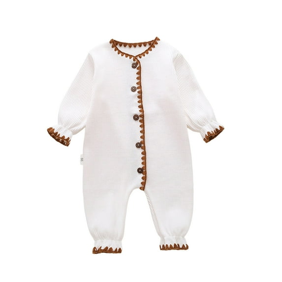 WRKEKC Baby Girl Casual Romper, Toddler Girl Summer Jumpsuit, Baby Boys and Girls Bodysuit Solid Color Button Long Sleeve Round Neck Jumpsuit