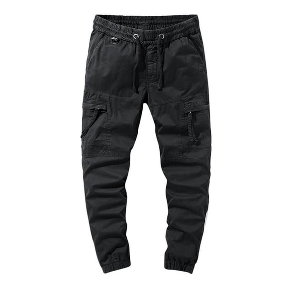WRKEKC Cargo Joggers for Men Casual Solid Color Elastic Waist Cargo Multi Pocket Cuffed Long Pants for Men Leisure Wear Comfortable Mens Cargo Joggers