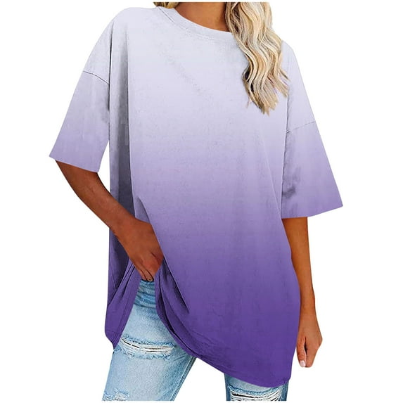 Summer Saving Clearance! WRKEKC Blouses for Women Dressy Casual, Women's Plus Size Round Neck Short Sleeve Solid Summer Base Shirt Sports T-Shirt Tops