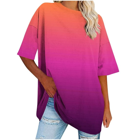 Summer Saving Clearance! WRKEKC Blouses for Women Dressy Casual, Women's Plus Size Round Neck Short Sleeve Solid Summer Base Shirt Sports T-Shirt Tops
