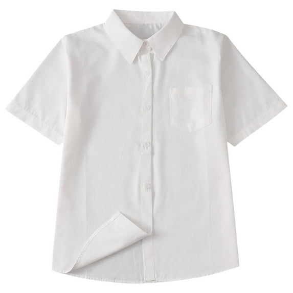 WRKEKC Boys Button Down Shirt Short Sleeve, Boys Summer Casual T-Shirts, 10-16 Years Middle Aged Children's Casual Solid Color Pocket Button Short Sleeve Lapel Top/shirt