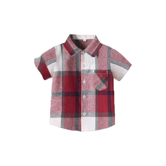 WRKEKC Boys Button Down Shirt Short Sleeve, Boys Summer Casual T-Shirts, Boys' Short Sleeve Lapel Lattice Top