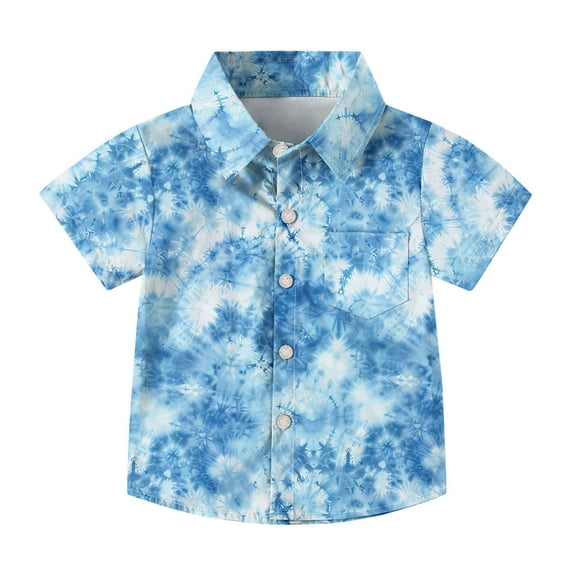 WRKEKC Boys Button Down Shirt Short Sleeve, Boys Summer Casual T-Shirts, Toddler Kids Boys Girl Cute Gradient Print Short Sleeves Casual School Uniform Top Shirt