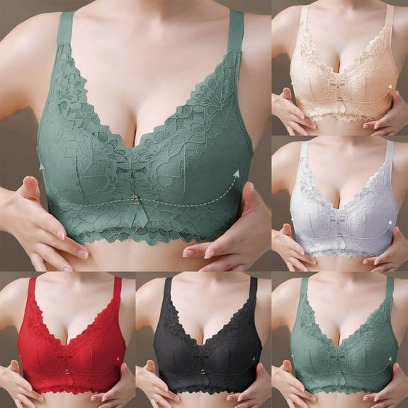 WRKEKC Wireless Bras for Women, Women's Back Buckle Flower Lace Thin Style Ventilate Bra without Steel Rim