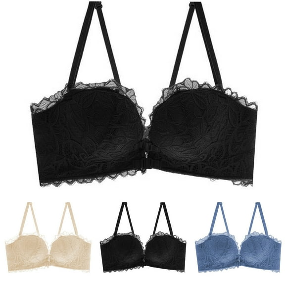 WRKEKC Wireless Bras for Women, Women's Lace Thin Style Ventilate Front Buckle Bra without Steel Rim