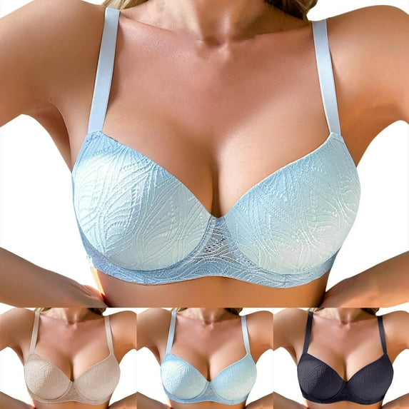 WRKEKC Wireless Bras for Women, Women Solid Color Steel Ring Lace Diamond Buckle Together Daily Bra