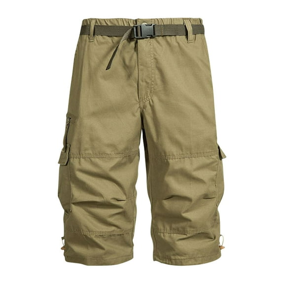WRKEKC Mens Cargo Capri Pants Summer Solid Color Multi Pocket Workwear Belted Stylish Shorts for Men Outdoor Casual Looks