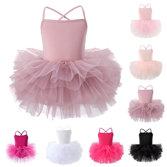 WRKEKC Toddler Girls Ballet Dress Spaghetti Strap Solid Color Dance Leotard with Tulle Tutu Skirt for 2-6 Years Kids
