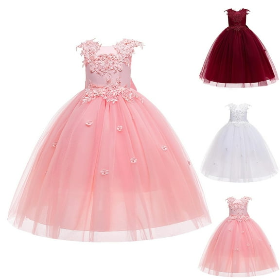 WRKEKC Girls Formal Dress Sleeveless V Neck Tulle Gown with Appliqué Beads Princess Style Ball Gown for 7-14 Years Kids