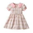 thumbnail image 1 of WRKEKC Girls Summer Dresses for Girls 1-8 Years Plaid Print Short Sleeve Contrast Collar Puff Sleeve Waist Pleated Princess Dress, 1 of 4