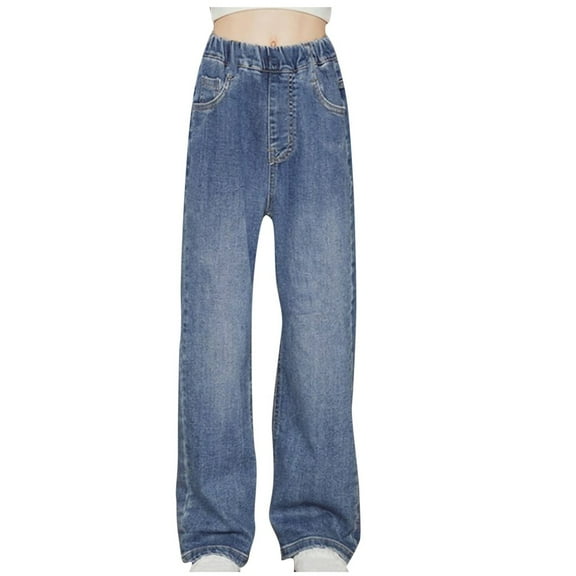 WRKEKC Girls Summer Jeans, Girls Casual Pants, Girls' Cowboy Wide Leg Pants Product Girls' Middle and Large Children's Korean Edition Casual Pants Pants