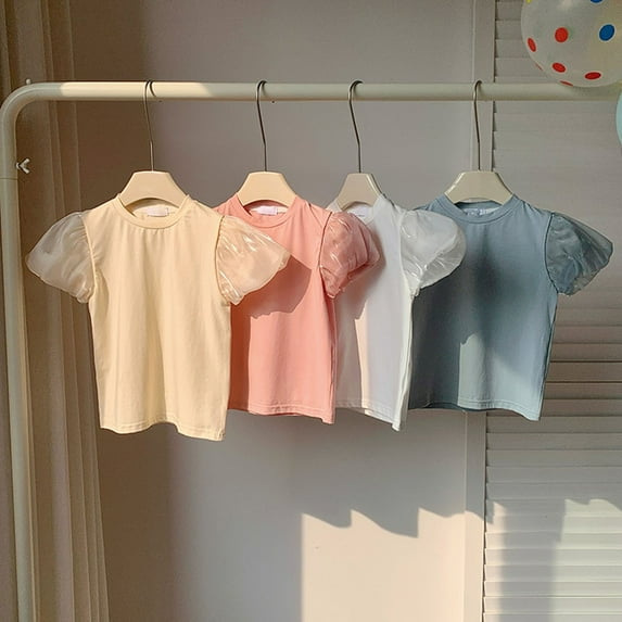 WRKEKC Girls Summer T-Shirts, Casual Shirts for Girls, Children Solid Color Loose Boy Girl Pockets Shorts Short Sleeve Round-Neck Blouses T-shirt
