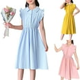 thumbnail image 1 of WRKEKC Girls Summer Dress, Girls Casual Dress, Girls' Solid Color Ruffle Sleeve Button-Up Princess Sleeveless Lapel Dress 14-15 Years, 1 of 7