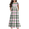 thumbnail image 1 of WRKEKC Girls Dresses Summer Striped Print Short Sleeve Crew Neck Tiered Maxi Dress with Pockets for 6-12 Years Tween Casual Comfortable Outfit, 1 of 7