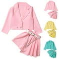thumbnail image 1 of WRKEKC Girls Summer Outfits, Girls Summer Dress, Children's Solid Color Long Sleeve Lapel Suit Jacket Shorts Belt Three Piece Set, 1 of 10