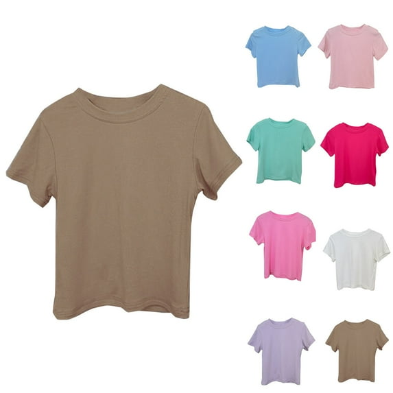 WRKEKC Girls T-shirts,Children Solid Color Loose T-shirt Boy Girl Short Sleeve Round-Neck Blouses Western Style Top