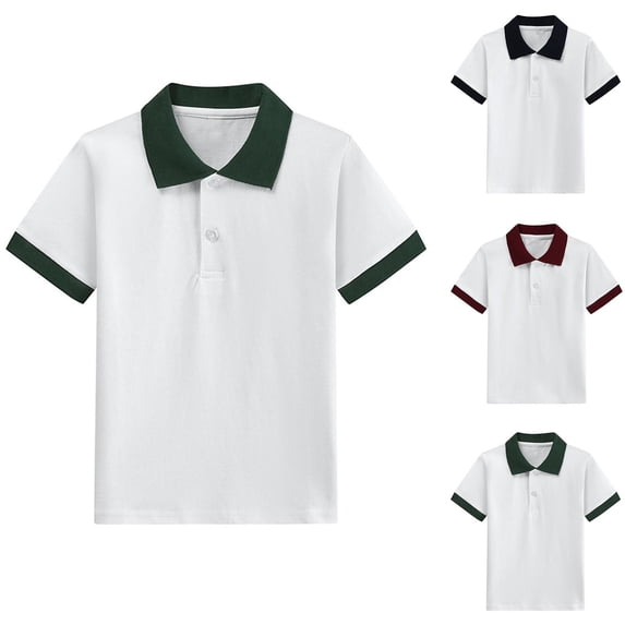 WRKEKC Girls T-shirts,Children's Solid Color Lapel Short Sleeved T-shirt Mid Size Children's Casual Top