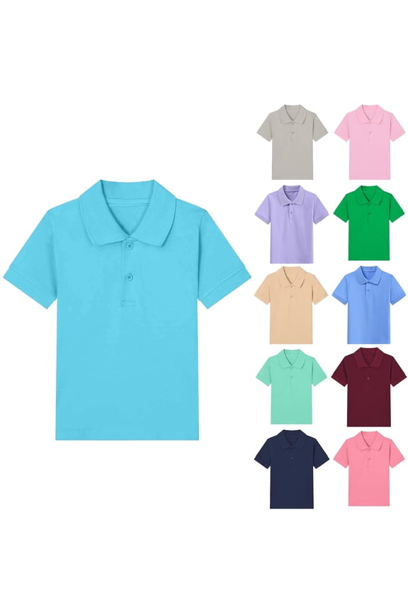 Girls T-shirts,Children's Solid Color Lapel Short Sleeved T-shirt Mid Size Children's Casual Top