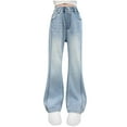thumbnail image 1 of WRKEKC Jeans for Girls, Casual Pants for Girls, 3-16 Years Middle Aged Children's Trendy High Waisted Loose Pocket Wide Leg Denim Pants, 1 of 7