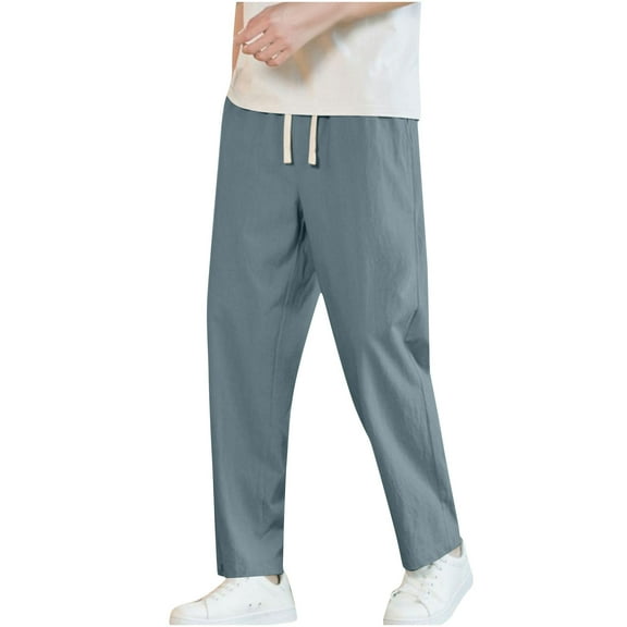 WRKEKC Casual Pants for Men Solid Color Drawstring Elastic Waist Straight Leg Trousers Comfortable Summer Daily Lounge Pants