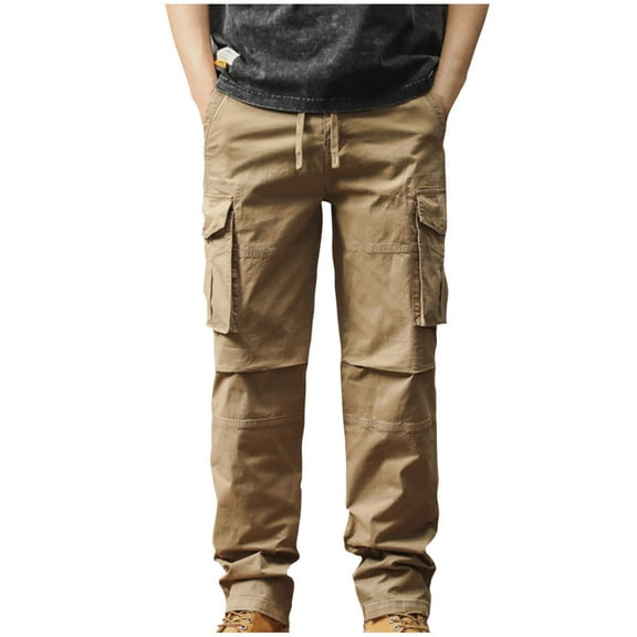 WRKEKC Mens Casual Outdoor Multi Pocket Drawstring Solid Color Cargo Pants Long Trousers for Daily Fashion Workwear Outfit