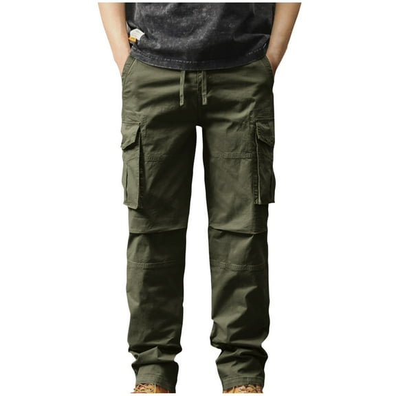WRKEKC Mens Casual Outdoor Multi Pocket Drawstring Solid Color Cargo Pants Long Trousers for Daily Fashion Workwear Outfit
