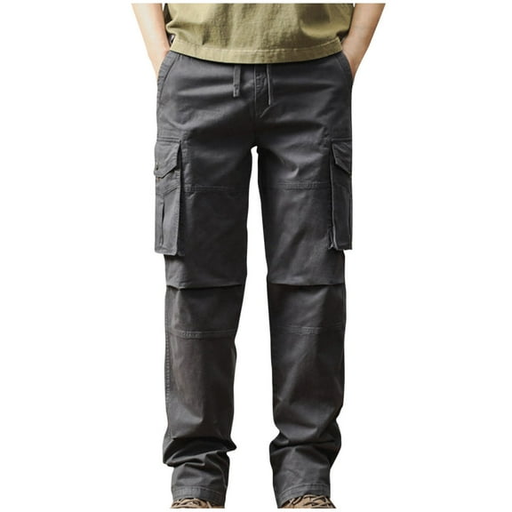 WRKEKC Mens Casual Outdoor Multi Pocket Drawstring Solid Color Cargo Pants Long Trousers for Daily Fashion Workwear Outfit