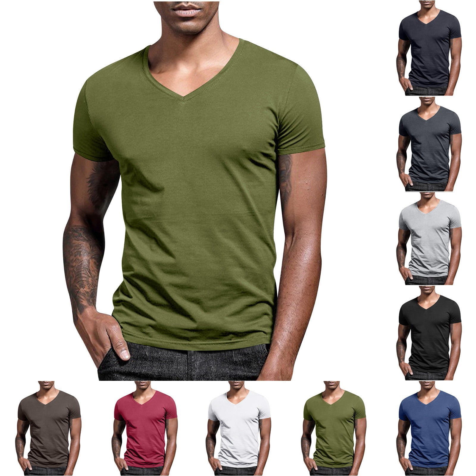 Casual Solid Color V Neck Short Sleeve T Shirt