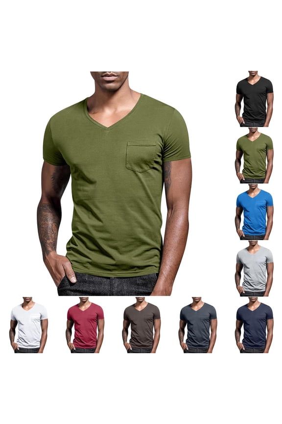 Summer Men's T-Shirts Solid Color V-Neck Short Sleeve Tops for Men Daily Casual Wear Dates Weekend Trips and Summer Gatherings