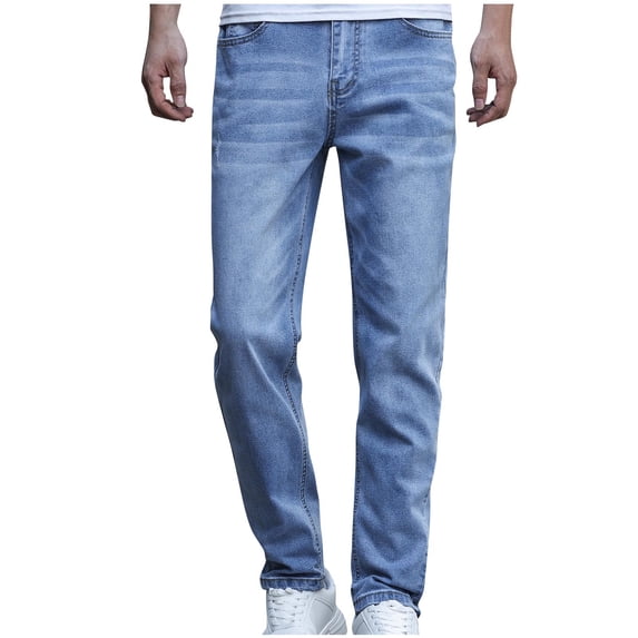 WRKEKC Mens Jeans Washed Button Zip Pocket Low Rise Denim Trousers for Men Classic Fit & Timeless Denim Style
