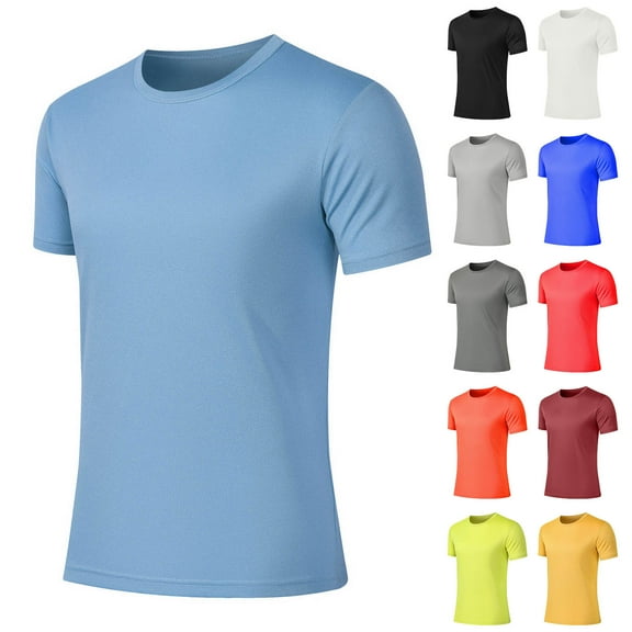 WRKEKC Summer Men's T-Shirts Solid Color Mesh Short Sleeve Crew Neck Shirt Slim Fit Athletic Top for Sports Casual Daily Activities