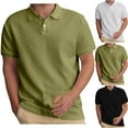 thumbnail image 1 of WRKEKC Men's T-Shirts Solid Color Button Placket Short Sleeve Shirt Collared Basic Texture Crew Neck Top for Daily Leisure, 1 of 4