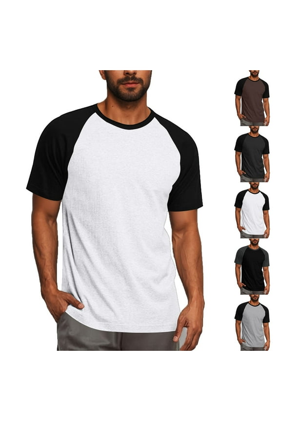 Men's Athletic Shirts Color Block Raglan Sleeve Pullover Short Sleeve Crew Neck Shirt for Gym Workouts Casual Leisure