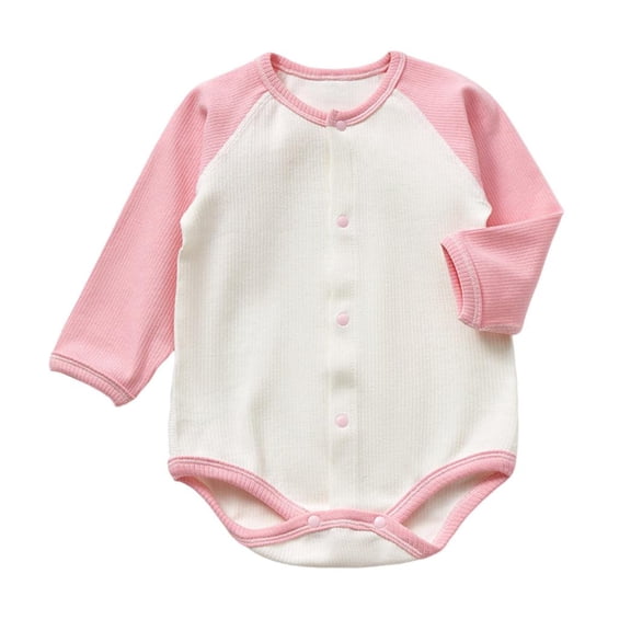 WRKEKC Baby Girl Casual Romper, Toddler Girl Summer Jumpsuit, Babies Bodysuit Color Block Button Knitted Long Sleeve Round Neck Jumpsuit