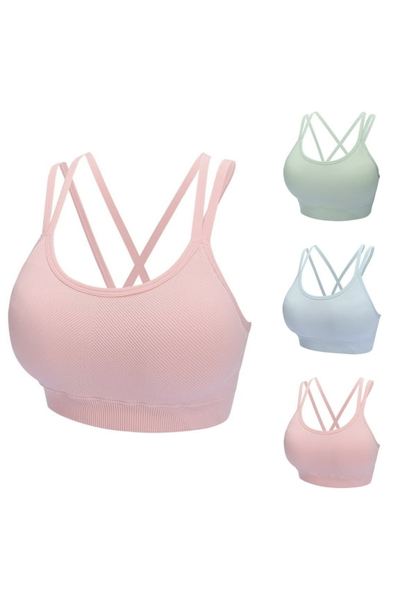 Seamless Bras for Women, Wireless Bras for Women, Women's Double Strap Sports Bra Sexy Beautiful Back Sling Fitness Belt Chest Pad Yoga Bra