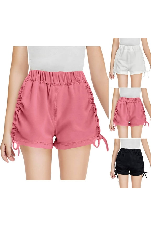 Summer Saving Clearance! WRKEKC Shorts for Girls,Children's Summer Loose and Casual Elastic Waisted Cotton and Linen Oversized Shorts High Waisted Versatile Wide Leg Pants Hot Pants Trendy