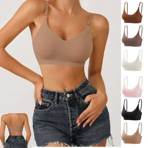 WRKEKC Wireless Bras for Women, Womens No Underwire Bras, Women's Seamless V-Neck Sexy Lithe Breathable Dry Chest Pad Underwear