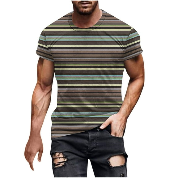 WRKEKC T-Shirts for Men Striped Printed Crew Neck Short Sleeve Tops for Men Daily Casual Wear Gym Workouts and Outdoor Exercises
