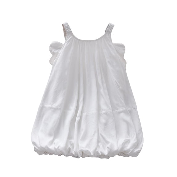 WRKEKC Girls Casual Dresses Solid Color Spaghetti Strap Ruffle Dress with Colorful Pom - Poms Summer Princess Outfit for 2-14 Years Kids