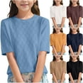 thumbnail image 1 of WRKEKC Summer Tops for Teens,Foreign Trade Fall Solid Color High Neck Girls Solid Color Short-Sleeved Crew-Neck Top/Shirt, 1 of 2