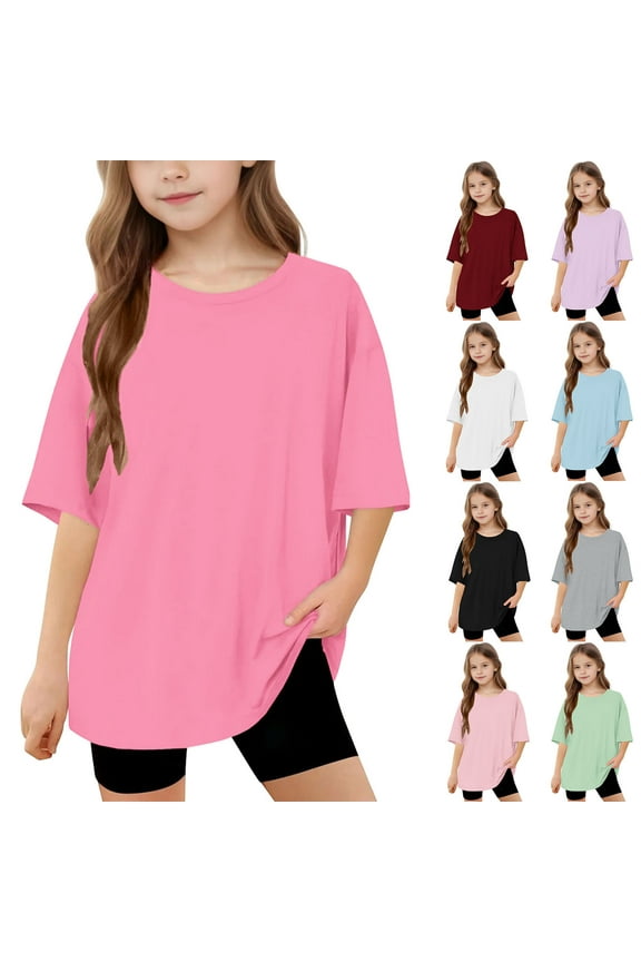 Summer Tops for Teens,Toddler Kids Boys Girls Fashion Cute Solid Color Loose Soft Short Sleeve Top