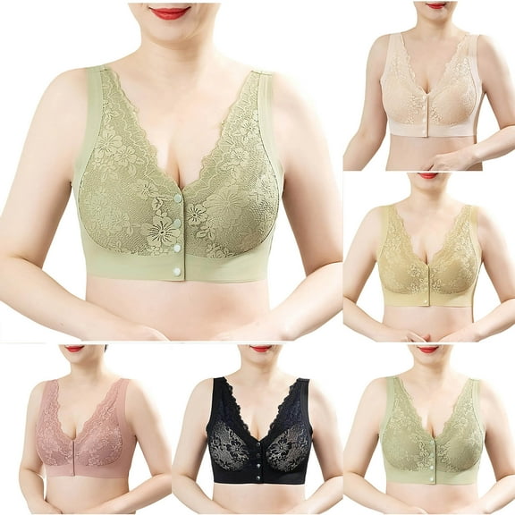 WRKEKC Wireless Bras for Women, Women Lace Front Button No Steel Ring No Adjustable Underwear Daily Bra