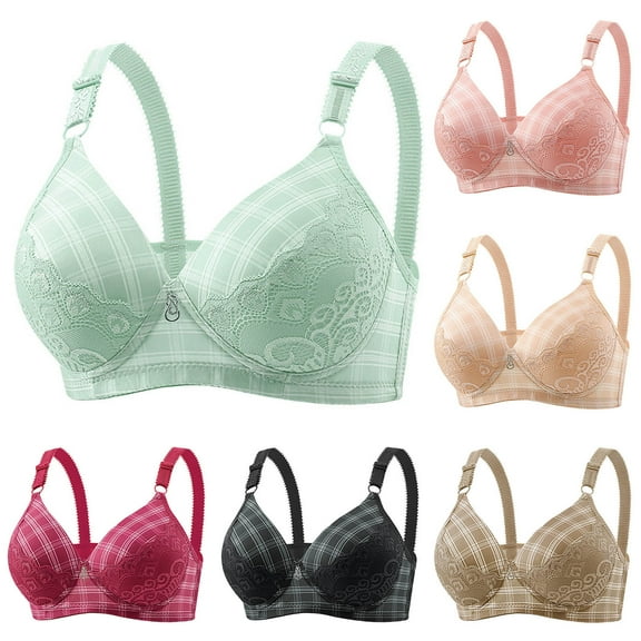WRKEKC Wireless Bras for Women, Women's Non-Steel Lace Stitching Comfortable and Breathable Gathered Adjustable Bra Underwear