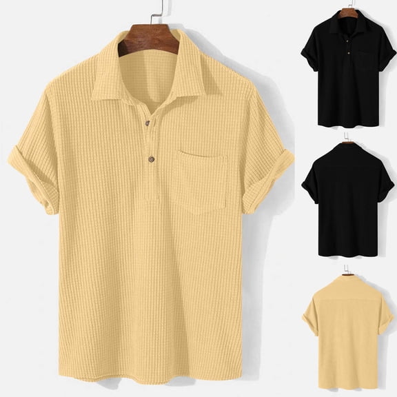 WRKEKC Mens Collared Short Sleeve Shirts Solid Color Button Down Casual Top for Men Daily Office Work Leisure Outfits and Weekend Gatherings