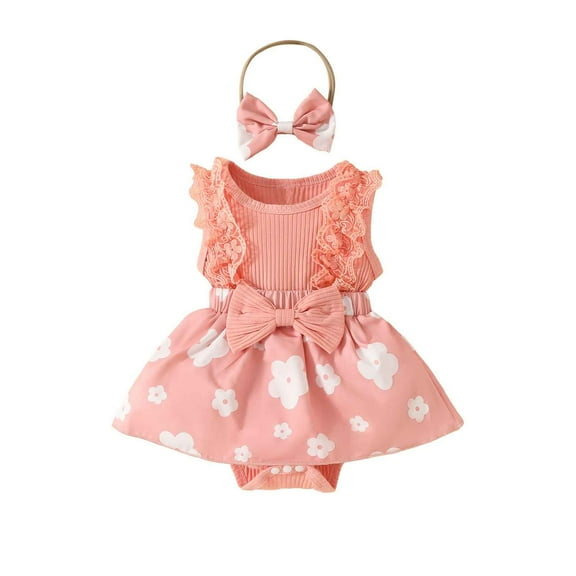 WRKEKC Baby Girl Casual Romper, Toddler Girl Summer Jumpsuit, Infant Girls' Strip Cotton Open Top with Plaid Skirt Knot Hairband Two Piece Set