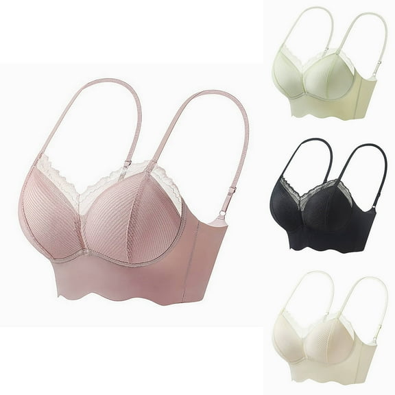 WRKEKC Seamless Bras for Women, Women's French Lace Seamless Backless Camisole Strapless Bra with Gathered Fixed Cup and No Steel Ring Style Bra