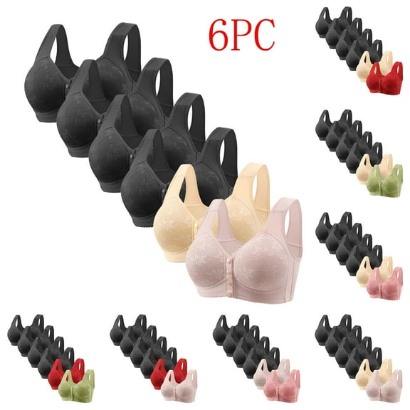 WRKEKC Seamless Bras for Women, 6PC Women's Non Steel Ring Gathered Bra with Thin Cup and Adjustable Sexy Lace Bra Underwear