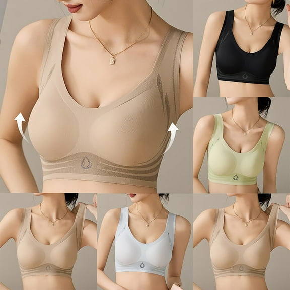 WRKEKC Seamless Bras for Women, Women's Ice Silk Seamless Soft Support Lifting Underwear Semi Fixed Cup Gathering Sagging Sleep Bra