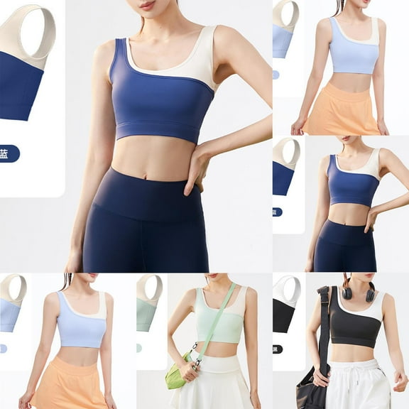 WRKEKC Seamless Bras for Women, Wireless Bras for Women, Women's Color Blocking Fake Two-Piece High Elastic Shock-Absorbing Gathered Sports Bra
